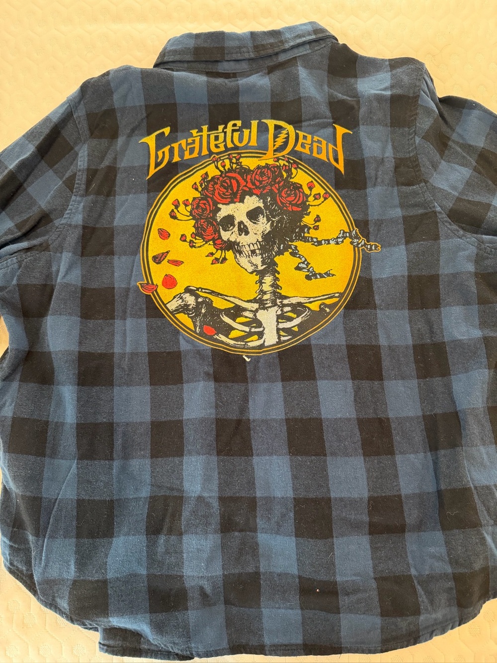Grateful Dead Blue and Black Plaid Button-Down with Yellow Graphic Back